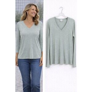 CAbi 5192 Laidback Tee Top XS Heather Green Long Sleeve